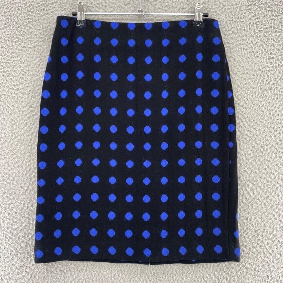 Talbots Skirt Womens 2 Petite Blue Black Polka Dot Wool Blend Pencil Above Knee - Picture 1 of 10